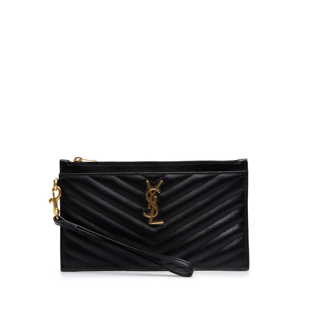 Pre-Loved Saint Laurent Grain De Poudre Chevron Monogram Bill Pouch